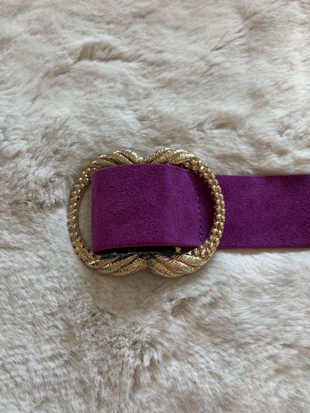 Sezane Suede Belt with Gold Twisted Double Ring Buckle